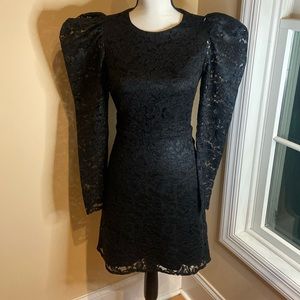EXPRESS Size XS Puff Sleeve Fit And Flare Black Lace Dress